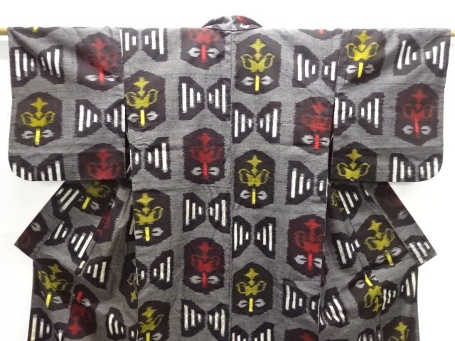  アンティーク　木綿本場久留米絣抽象花模様単衣着物